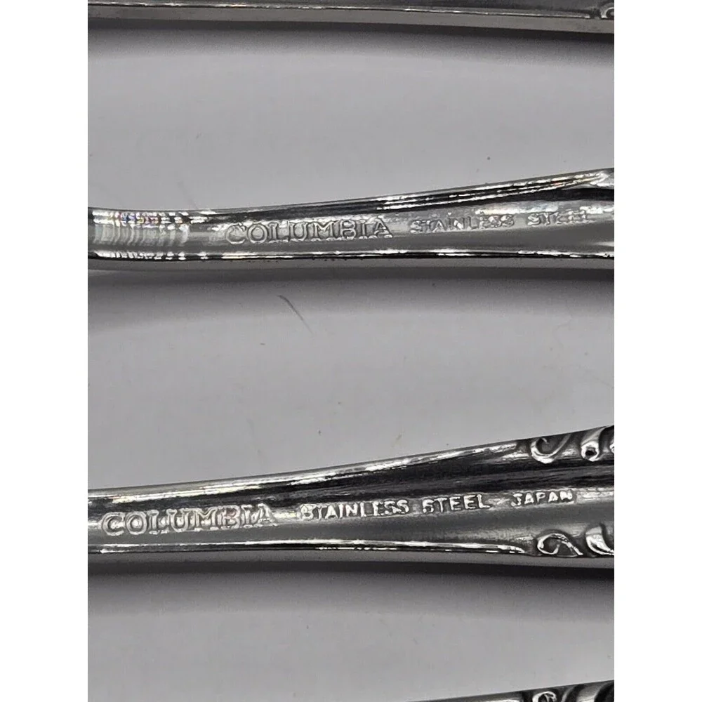 Vintage Stainless Flatware Spoon Knife Fork Columbia Japan Beaded Edge Set of 20